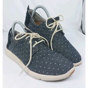 Toms Del Rey Sneakers Womens Size 9.5W Lace Up‎ Polk Dot Grey Canvas